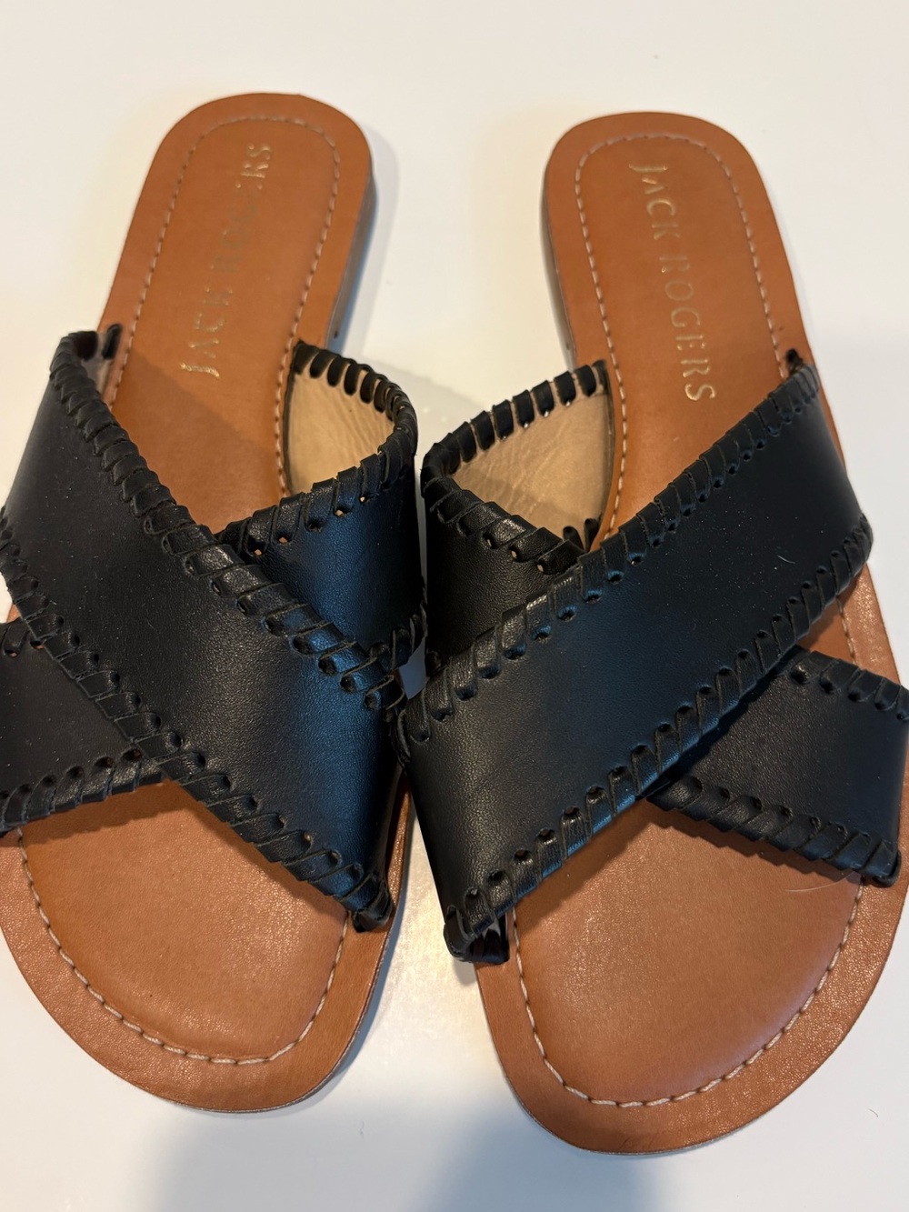Jack Rogers Sloane X Band Black Leather Slide Sandals for Women 7M